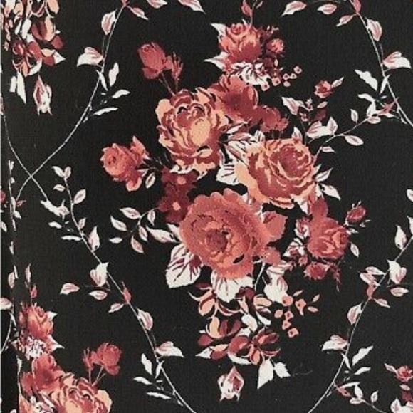 XHILARATION Black and Dusty Rose Floral Bell Sleeve Dress - Picture 4 of 6